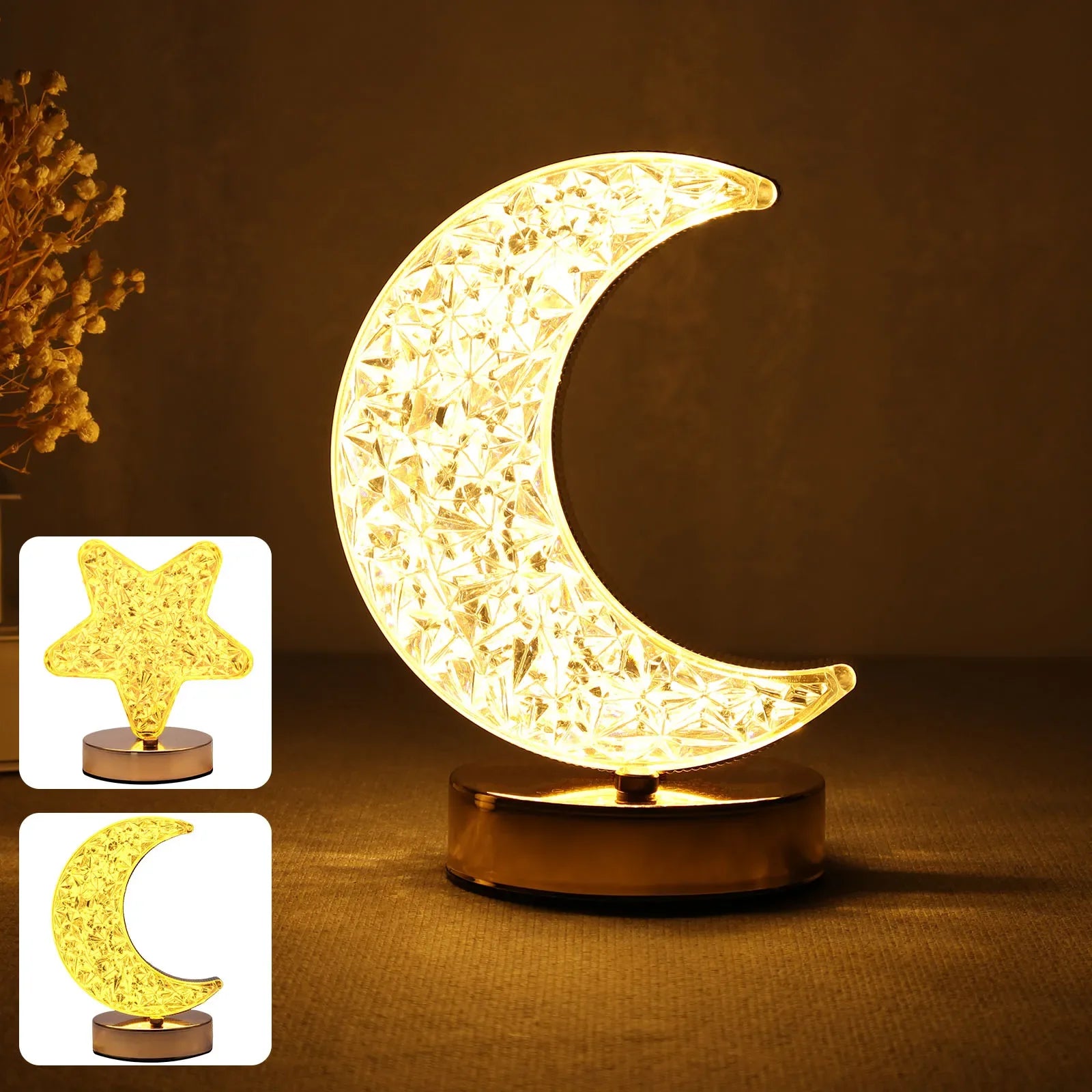 Lampe LED Cristal Étoile Lune Petite Veilleuse 3 Couleurs – KeahiStore